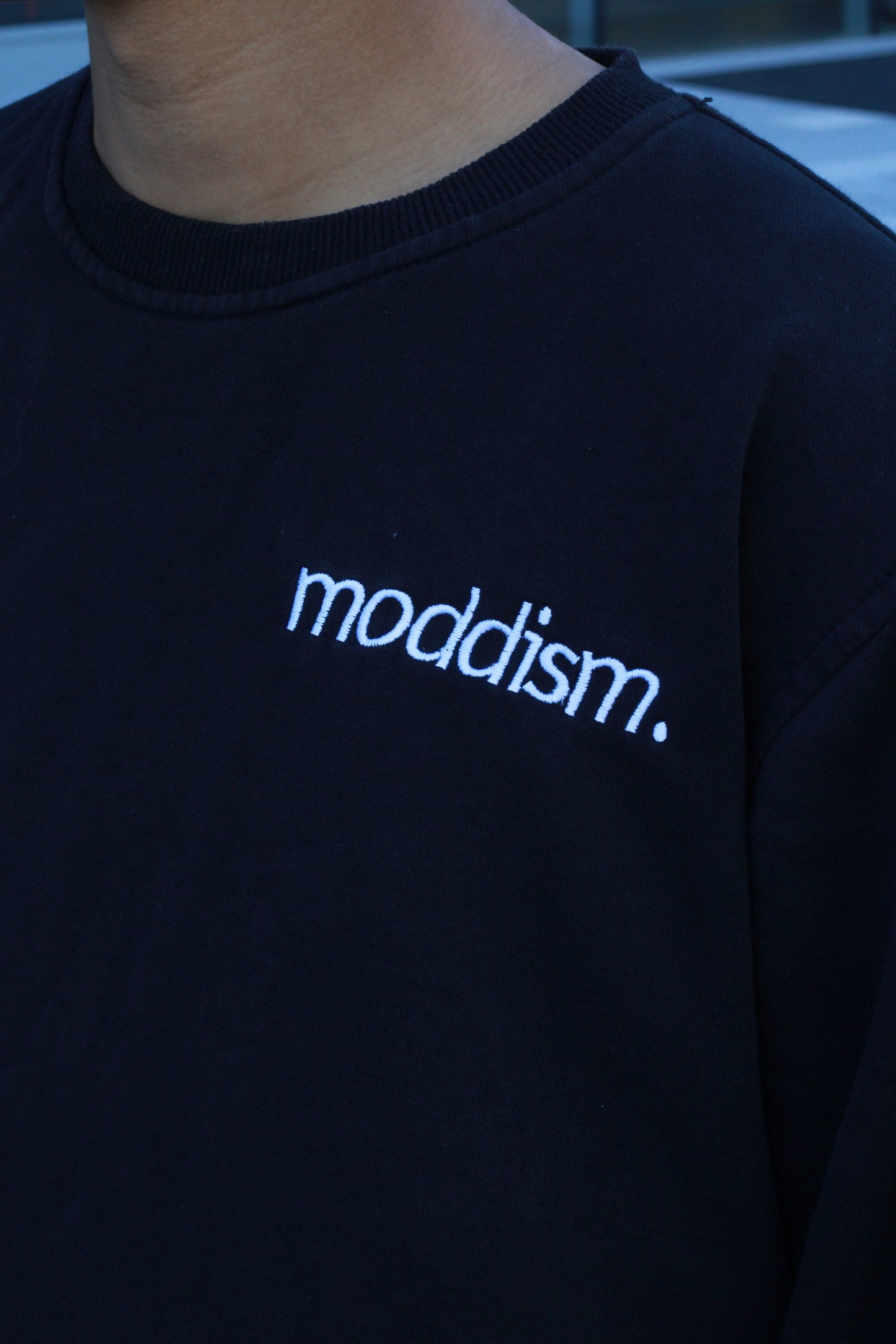 Black Embroidered Crewneck