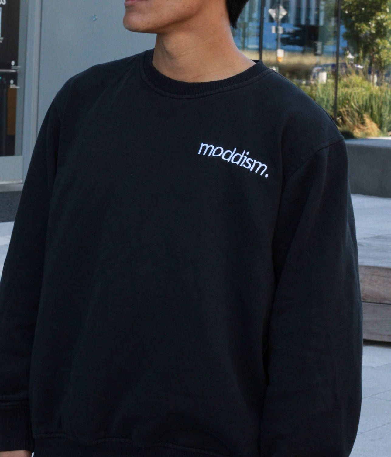 Black Embroidered Crewneck